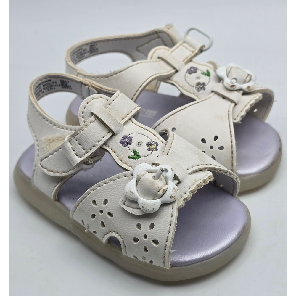 Y2K Smartfit Floral Sandals Baby Girl Size 3 White Purple Embroidered Flowers